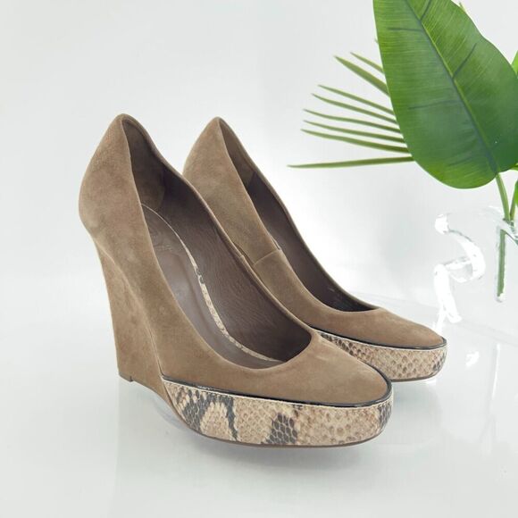Tory Burch Sandra Pump Women's Size 8 Brown Leather Wedge Heel Platform Phython - Picture 2 of 16